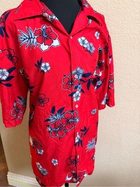Angels Red Floral Button-Down Casual Shirt